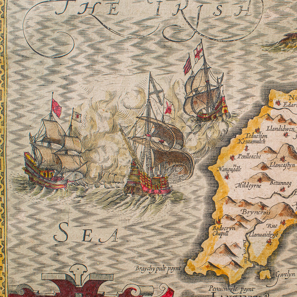 Antique Caernarvon Map, Framed Cartography, Welsh County, John Speed, Circa 1610