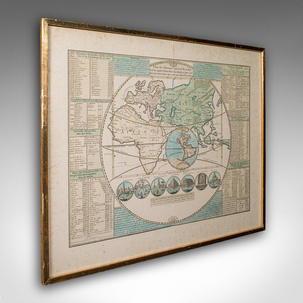 Antique Plan de l'Historie Universelle World Map, Framed Cartography, Circa 1730