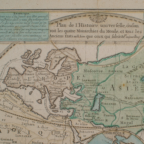 Antique Plan de l'Historie Universelle World Map, Framed Cartography, Circa 1730