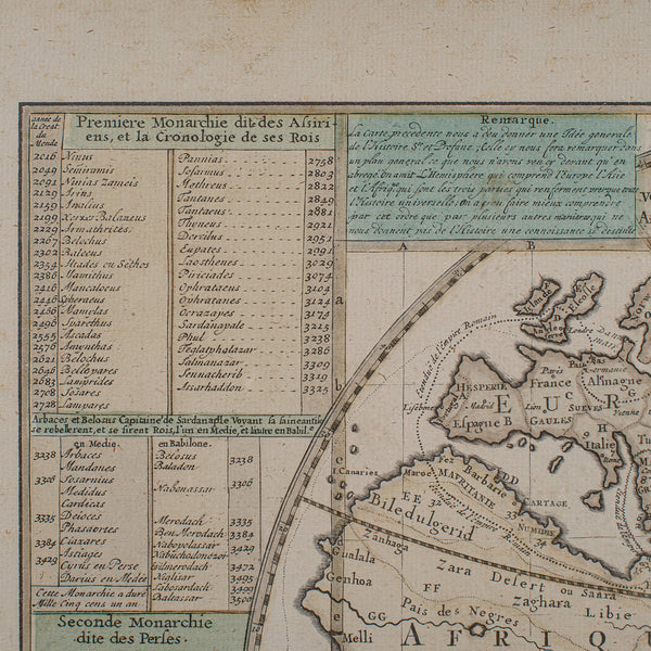 Antique Plan de l'Historie Universelle World Map, Framed Cartography, Circa 1730
