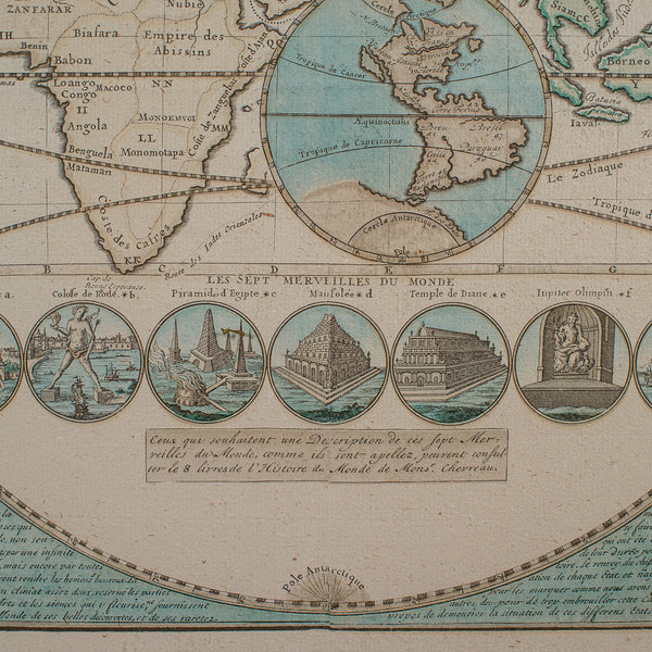 Antique Plan de l'Historie Universelle World Map, Framed Cartography, Circa 1730