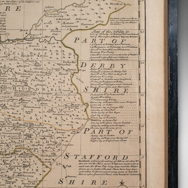 Antique Chester County Map, English, Cheshire, Framed Cartography, Georgian