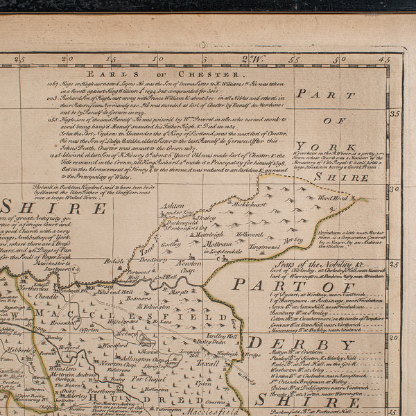 Antique Chester County Map, English, Cheshire, Framed Cartography, Georgian