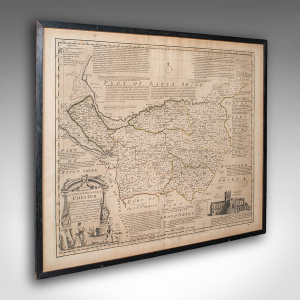 Antique Chester County Map, English, Cheshire, Framed Cartography, Georgian