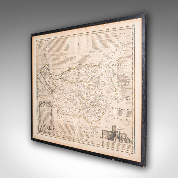 Antique Chester County Map, English, Cheshire, Framed Cartography, Georgian