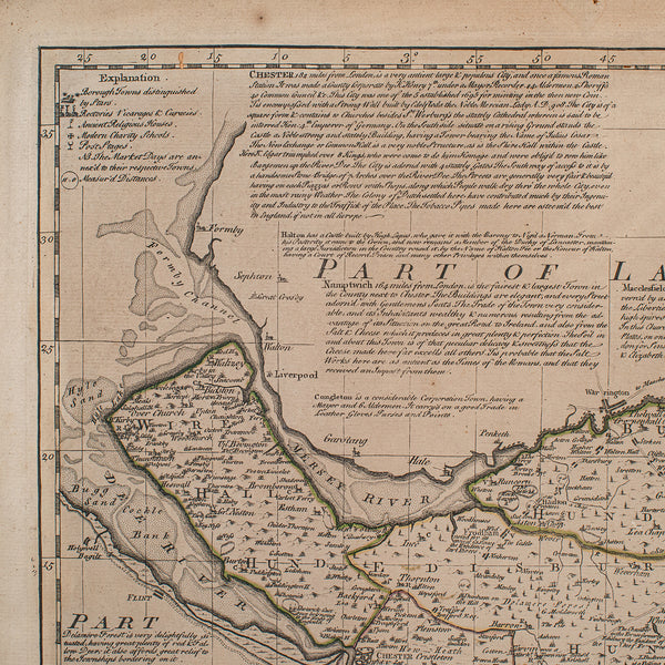 Antique Chester County Map, English, Cheshire, Framed Cartography, Georgian