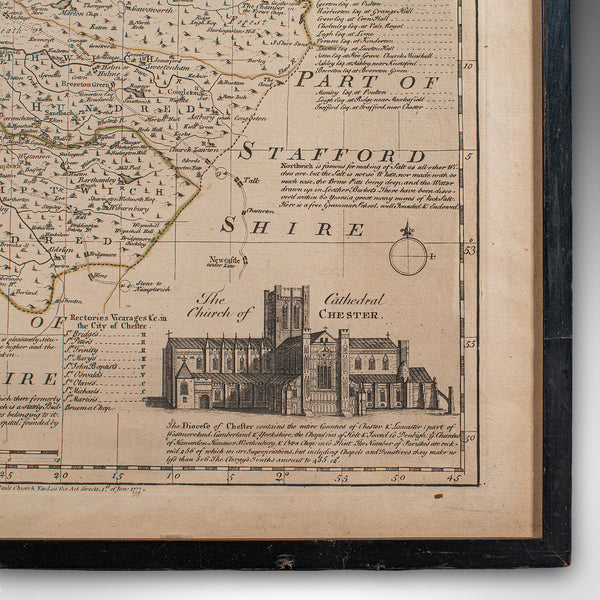 Antique Chester County Map, English, Cheshire, Framed Cartography, Georgian