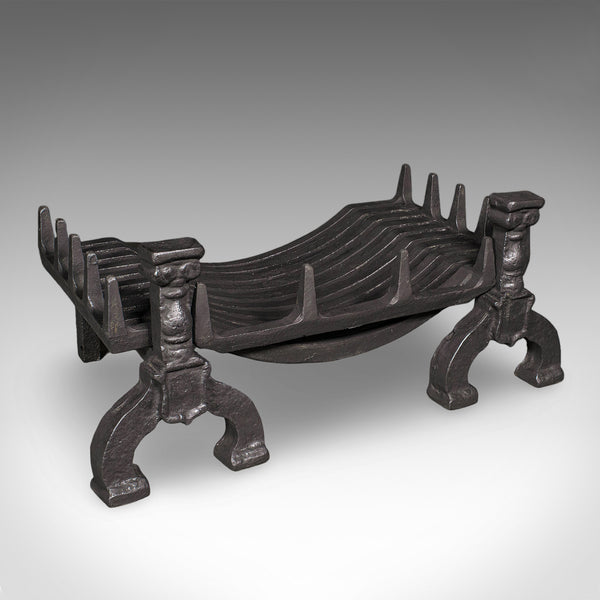 Antique Fireplace Hearth Set, English, Fire Basket, Andirons, Victorian, C.1870