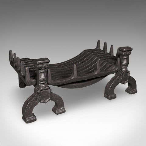 Antique Fireplace Hearth Set, English, Fire Basket, Andirons, Victorian, C.1870