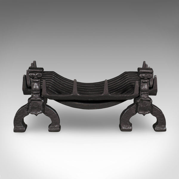 Antique Fireplace Hearth Set, English, Fire Basket, Andirons, Victorian, C.1870