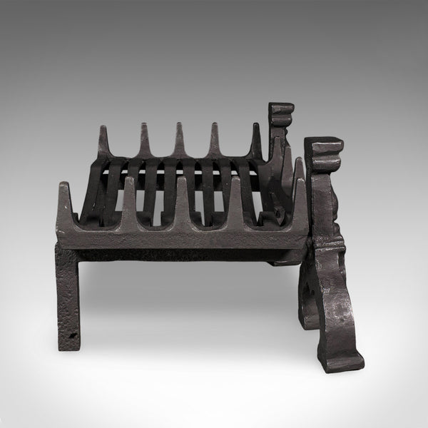 Antique Fireplace Hearth Set, English, Fire Basket, Andirons, Victorian, C.1870
