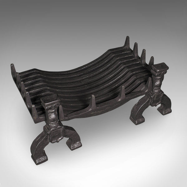 Antique Fireplace Hearth Set, English, Fire Basket, Andirons, Victorian, C.1870