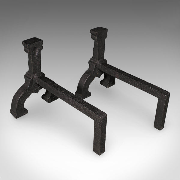 Antique Fireplace Hearth Set, English, Fire Basket, Andirons, Victorian, C.1870