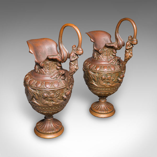 Pair of Antique Display Urns, Italian, Bronze, Ewer, Grand Tour Decor, Victorian
