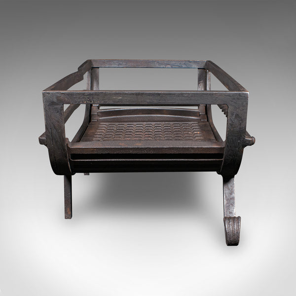 Antique Fire Basket, English, Cast Iron Fireplace Grate, Edwardian, Circa 1910