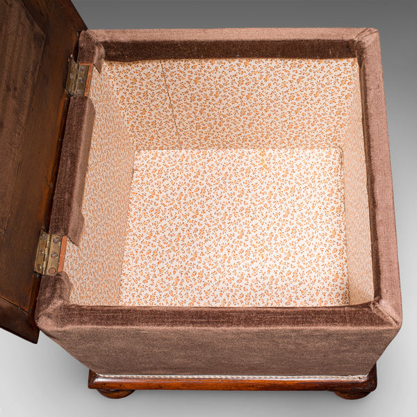 Antique Ottoman Footstool, English, Needlepoint, Dressing Stool, Victorian, 1860