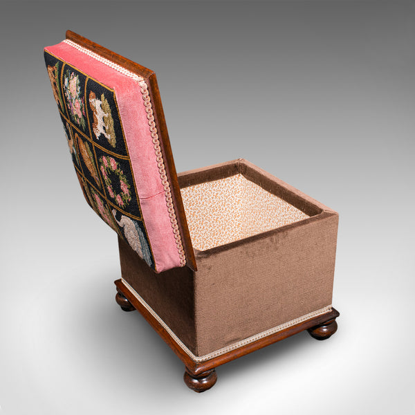 Antique Ottoman Footstool, English, Needlepoint, Dressing Stool, Victorian, 1860