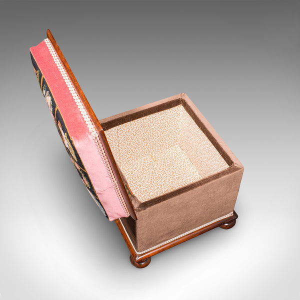 Antique Ottoman Footstool, English, Needlepoint, Dressing Stool, Victorian, 1860