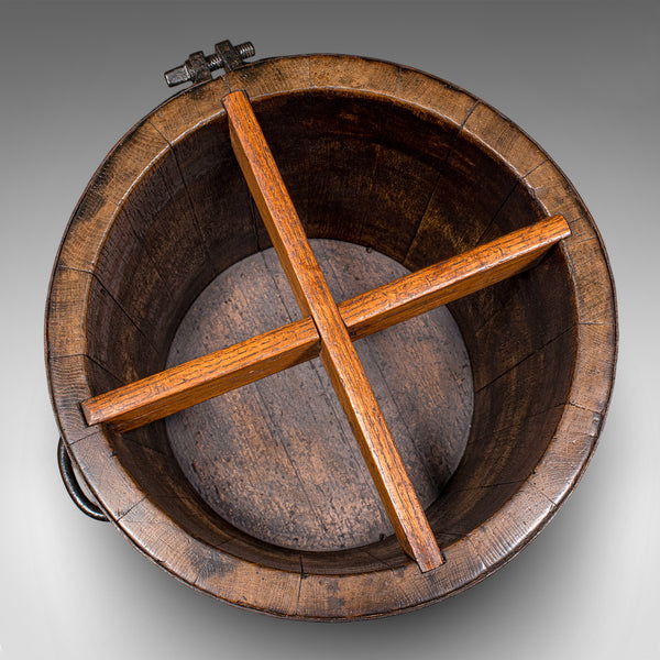 Antique Coopered Stick Stand, English, Oak, Barrel, Umbrella Loop, Victorian