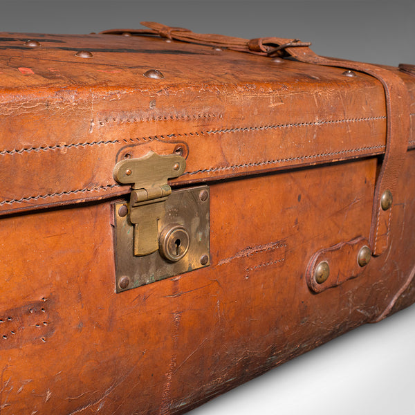Large Antique Trunk Case, English, Leather, Suitcase, Shop Display, Edwardian