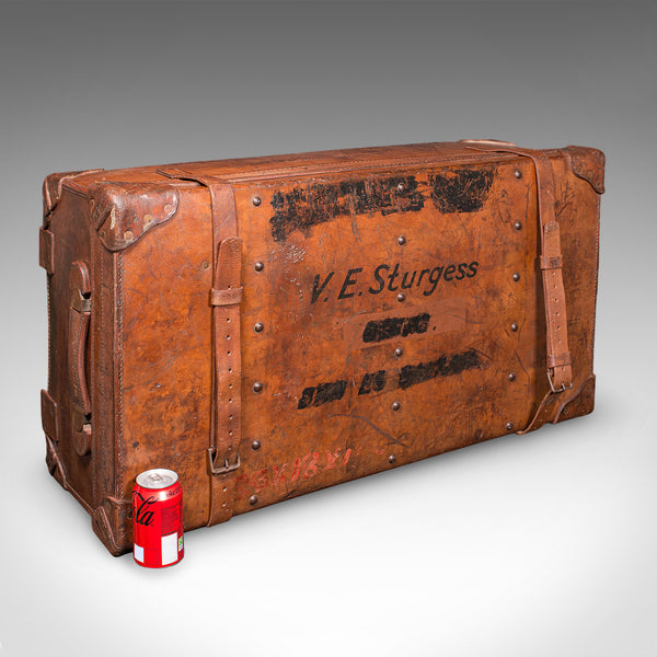 Large Antique Trunk Case, English, Leather, Suitcase, Shop Display, Edwardian
