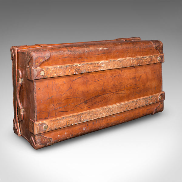 Large Antique Trunk Case, English, Leather, Suitcase, Shop Display, Edwardian
