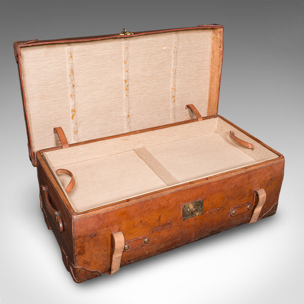 Large Antique Trunk Case, English, Leather, Suitcase, Shop Display, Edwardian