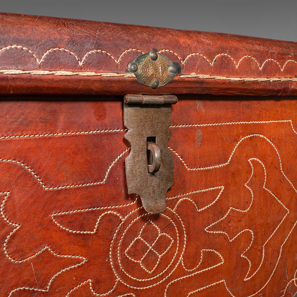Antique Casablanca Travel Trunk, African, Leather, Portmanteau Case, Edwardian