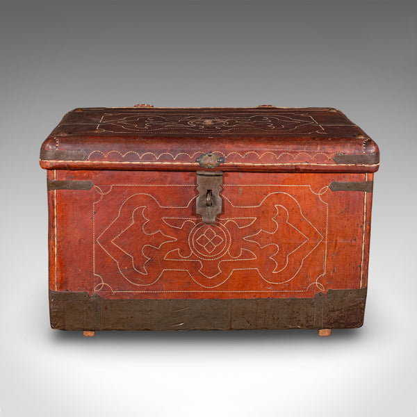 Antique Casablanca Travel Trunk, African, Leather, Portmanteau Case, Edwardian