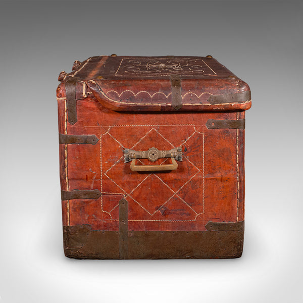 Antique Casablanca Travel Trunk, African, Leather, Portmanteau Case, Edwardian