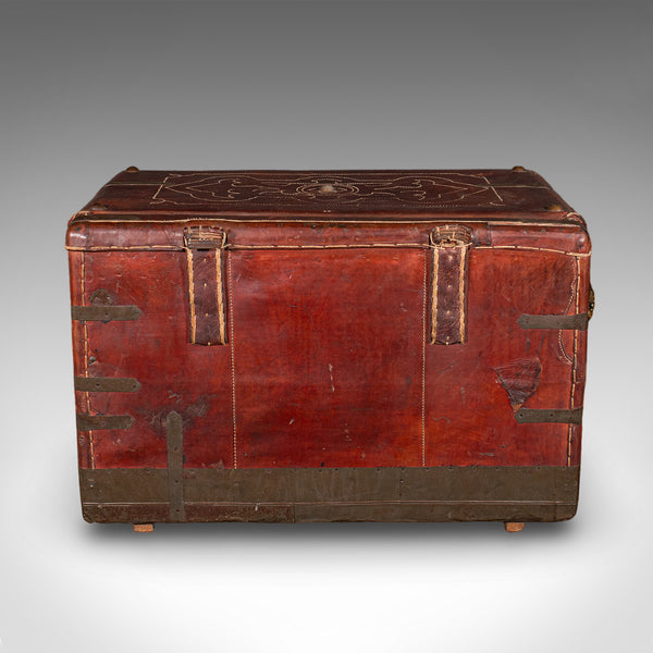 Antique Casablanca Travel Trunk, African, Leather, Portmanteau Case, Edwardian