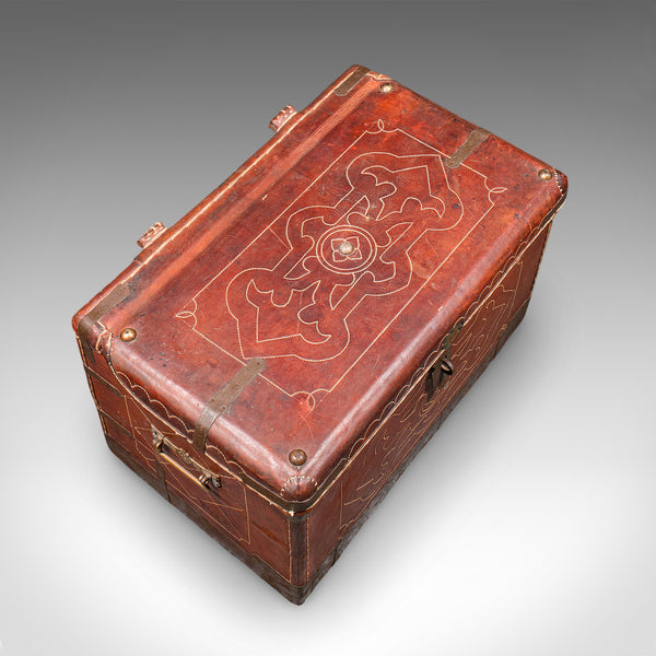 Antique Casablanca Travel Trunk, African, Leather, Portmanteau Case, Edwardian