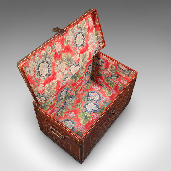 Antique Casablanca Travel Trunk, African, Leather, Portmanteau Case, Edwardian