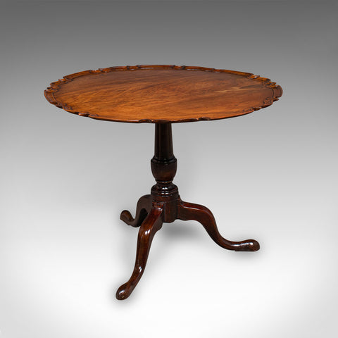 Antique 4 Seat Occasional Table, English, Walnut, Tilt Top, Pie Crust, Georgian