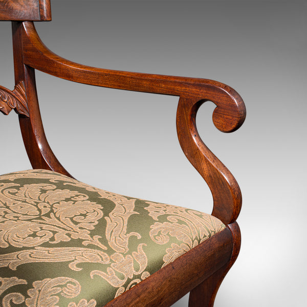 Antique Elbow Chair, English Drawing Room Seat, Study, Bedroom Armchair, Regency