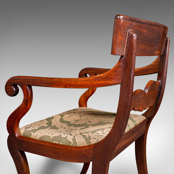 Antique Elbow Chair, English Drawing Room Seat, Study, Bedroom Armchair, Regency