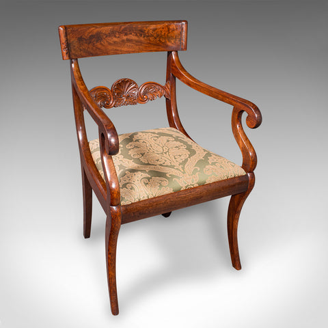 Antique Elbow Chair, English Drawing Room Seat, Study, Bedroom Armchair, Regency