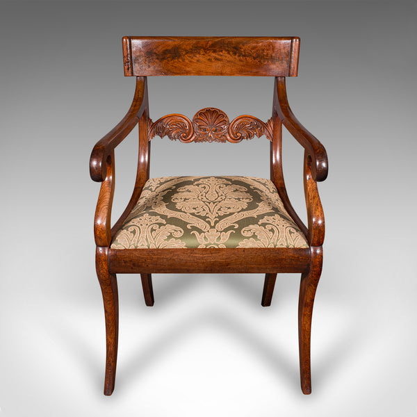 Antique Elbow Chair, English Drawing Room Seat, Study, Bedroom Armchair, Regency