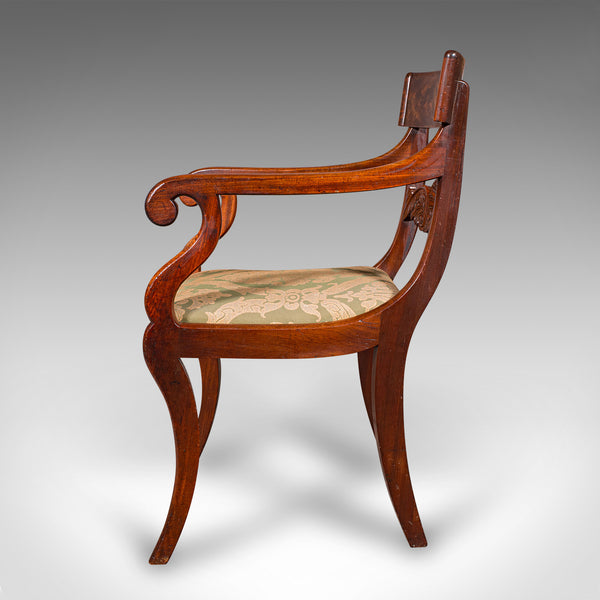 Antique Elbow Chair, English Drawing Room Seat, Study, Bedroom Armchair, Regency