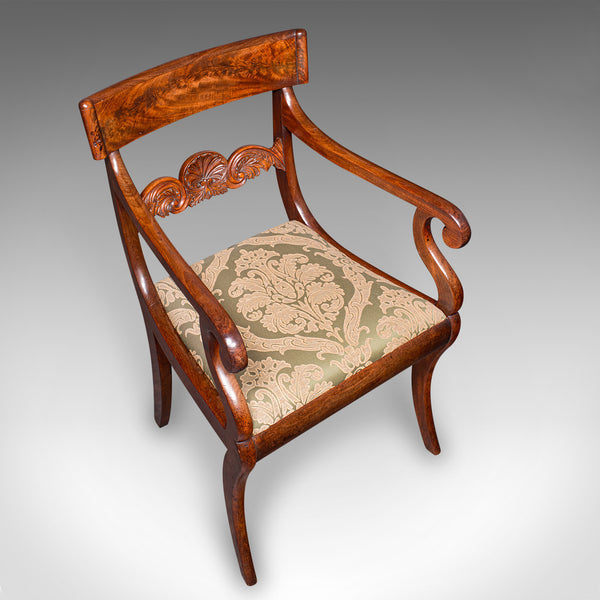 Antique Elbow Chair, English Drawing Room Seat, Study, Bedroom Armchair, Regency
