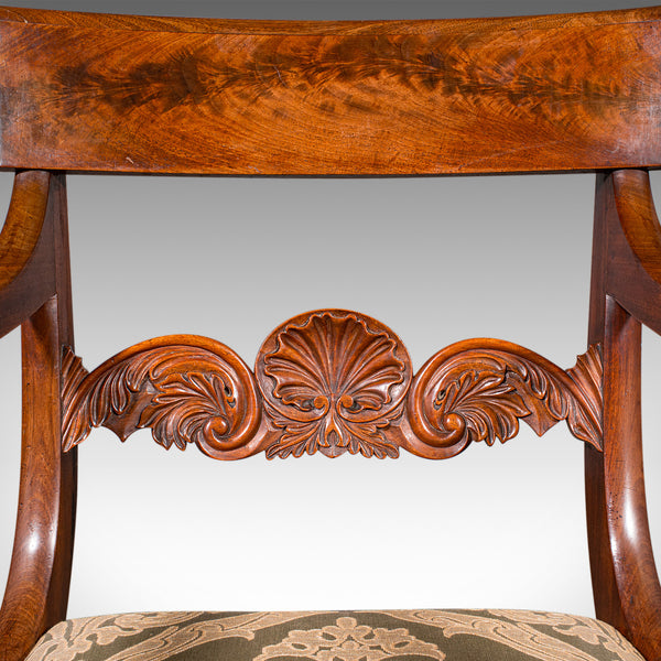 Antique Elbow Chair, English Drawing Room Seat, Study, Bedroom Armchair, Regency