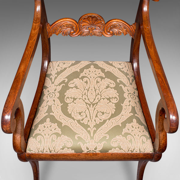 Antique Elbow Chair, English Drawing Room Seat, Study, Bedroom Armchair, Regency