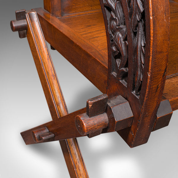 Antique Glastonbury Chair, English, Oak, Elbow Seat, Gothic Revival, Victorian