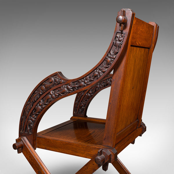 Antique Glastonbury Chair, English, Oak, Elbow Seat, Gothic Revival, Victorian