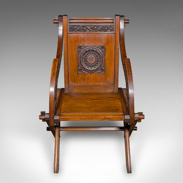 Antique Glastonbury Chair, English, Oak, Elbow Seat, Gothic Revival, Victorian