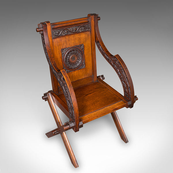 Antique Glastonbury Chair, English, Oak, Elbow Seat, Gothic Revival, Victorian