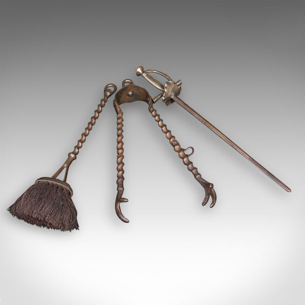 Antique Beefeater Fireside Companion, Cast Iron, English, Fire Tools, Edwardian