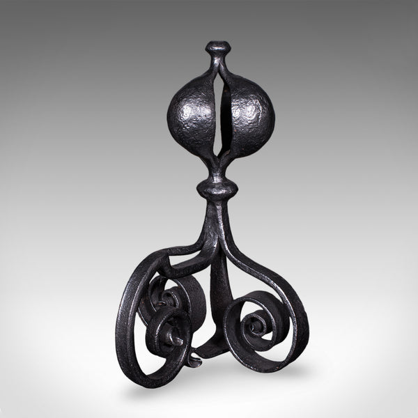 Pair of Antique Fireplace Andirons, French, Country House Hearth, Art Nouveau
