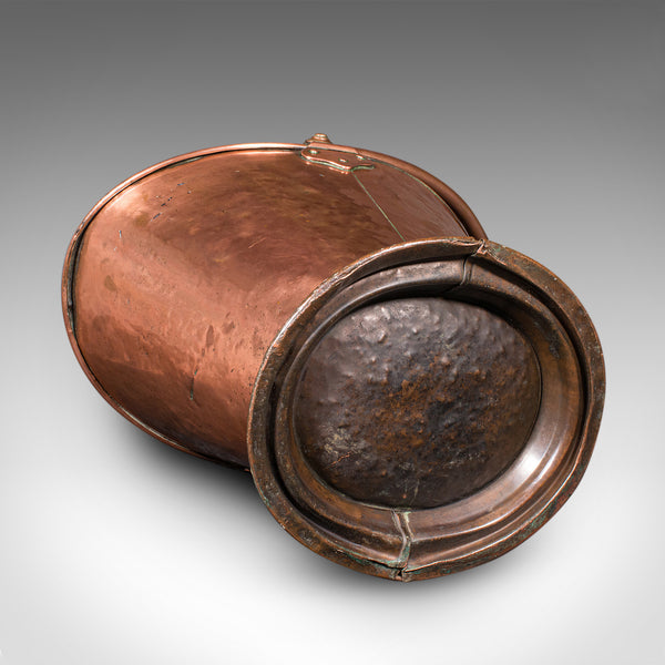 Antique Fireplace Coal Scuttle, English Copper, Basket, Art Nouveau, Victorian