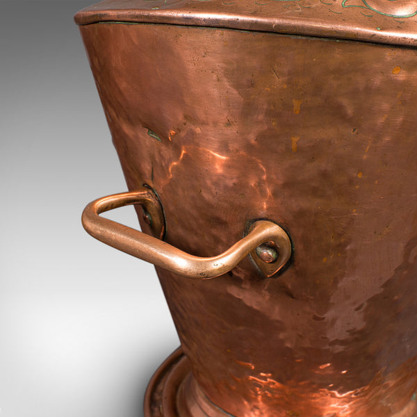 Antique Fireplace Coal Scuttle, English Copper, Basket, Art Nouveau, Victorian